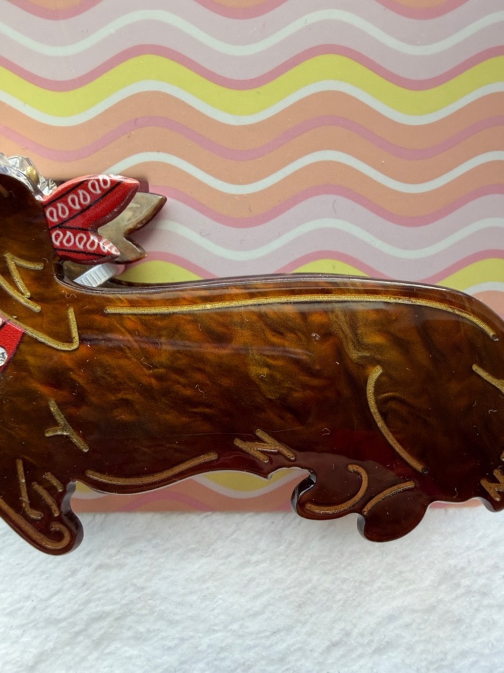Piper Brown Dachshund Enamel Hair Clip with Red Bandana - Picture 4 of 7